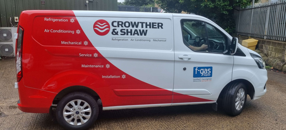 Cut vinyl, partial wrap for Crowther & Shaw, part of a fleet of over 20 Ford Transit Custom vans